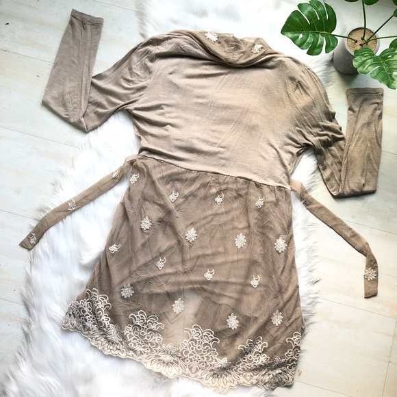 Saga Viscose Spandex Blend Open Front Hippie Boho Lace Cardigan with Pockets, M - Picture 10 of 15